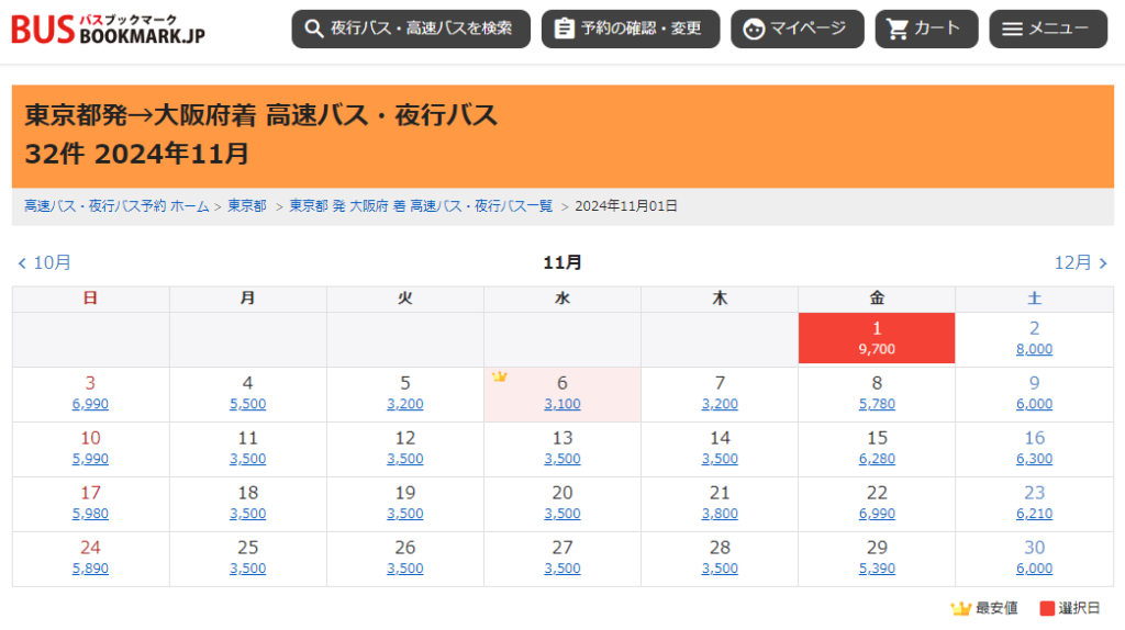 夜行バス 安い曜日